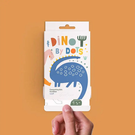 Scrollino Coloring Book & Dot to Dot | Dino featuring a blue dinosaur and colorful playful text on eco-friendly packaging.