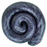 Swirled deep purple slime with sparkling silver glitter flecks creating a shimmering galaxy-like effect