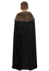 Black Faux Fur Viking Cape shown from the back on a child