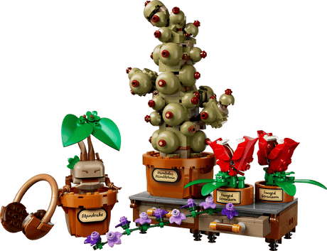 Harry Potter Hogwarts Herbology Plants display with whimsical potted magical plants and gardening accessories