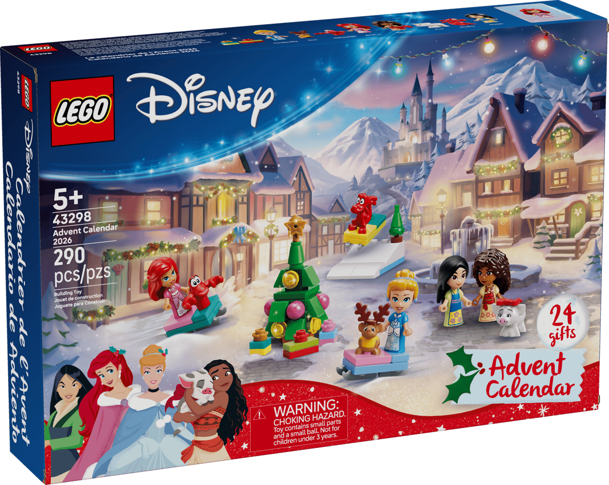 Disney Princess Advent Calendar 2026 box with princess figures and a festive winter village scene