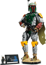 Star Wars Boba Fett armored figure holding a blaster on a display stand