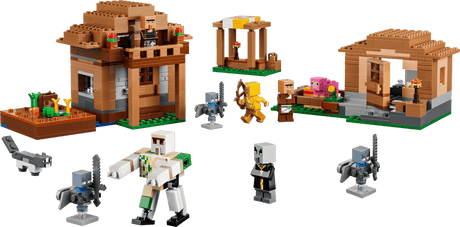 Minecraft Evoker Village Attack set with village buildings and character figures