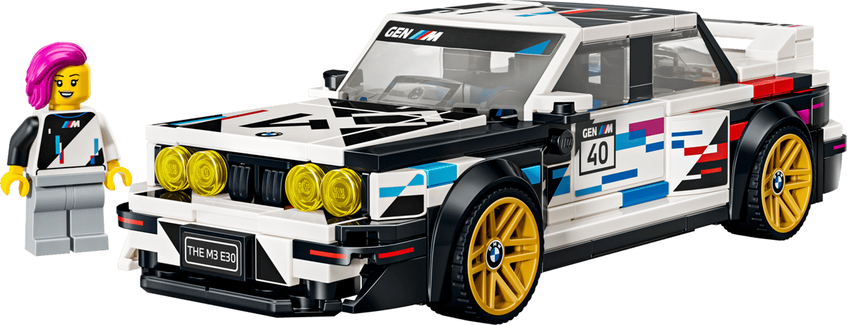 Speed BMW M3 model car with a colorful driver figure