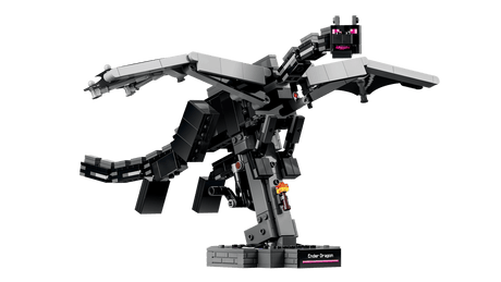 Minecraft The Ender Dragon black and gray dragon model displayed on a stand