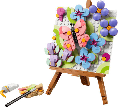 Creator Floral Art Decor Painting colorful butterfly and flowers on an easel with paintbrushes