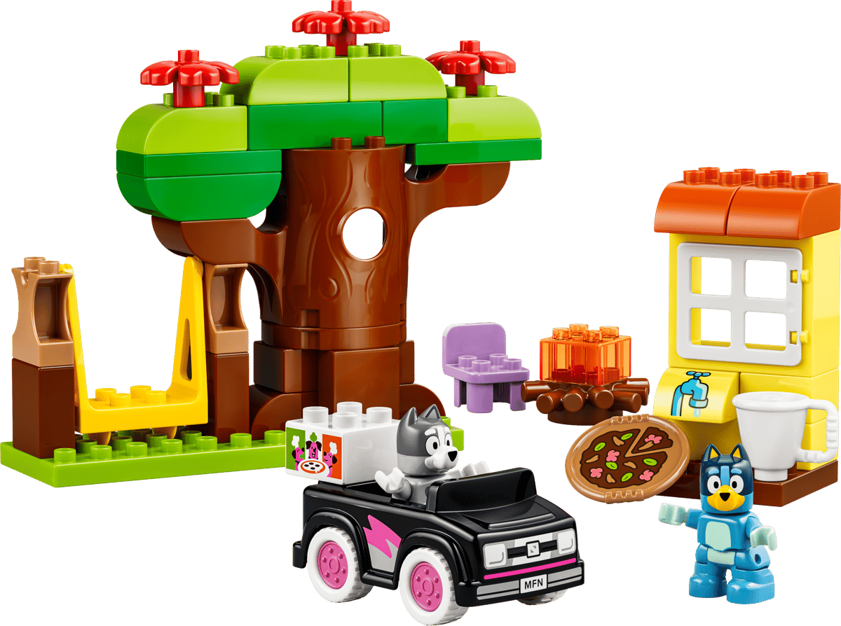 Duplo Bluey Pizza Girls with Muffin & Bluey building set with tree slide car pizza and characters