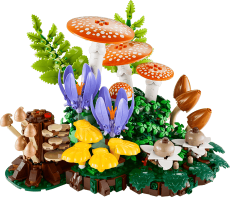 Botanicals Woodland Mushrooms colorful woodland scene with vibrant mushrooms and flowers