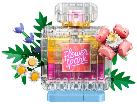 Creator Floral Decor Perfume Bottle building set with a colorful transparent bottle and flower decorations