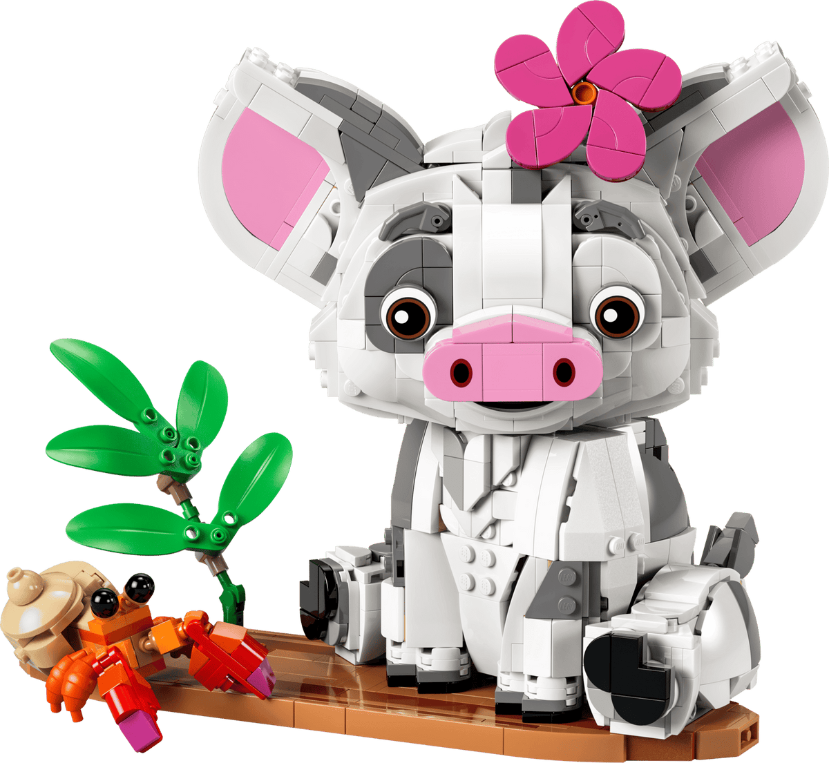 Disney Princess Pua buildable pig figure with pink flower and tropical leaf scene