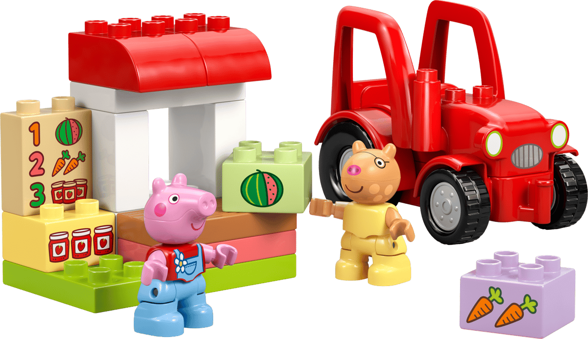 Duplo Peppa Pig Tractor and Market toy set with Peppa Pig figures red tractor market stall and colorful accessories