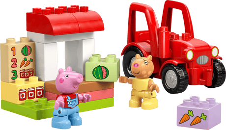 Duplo Peppa Pig Tractor and Market toy set with Peppa Pig figures red tractor market stall and colorful accessories