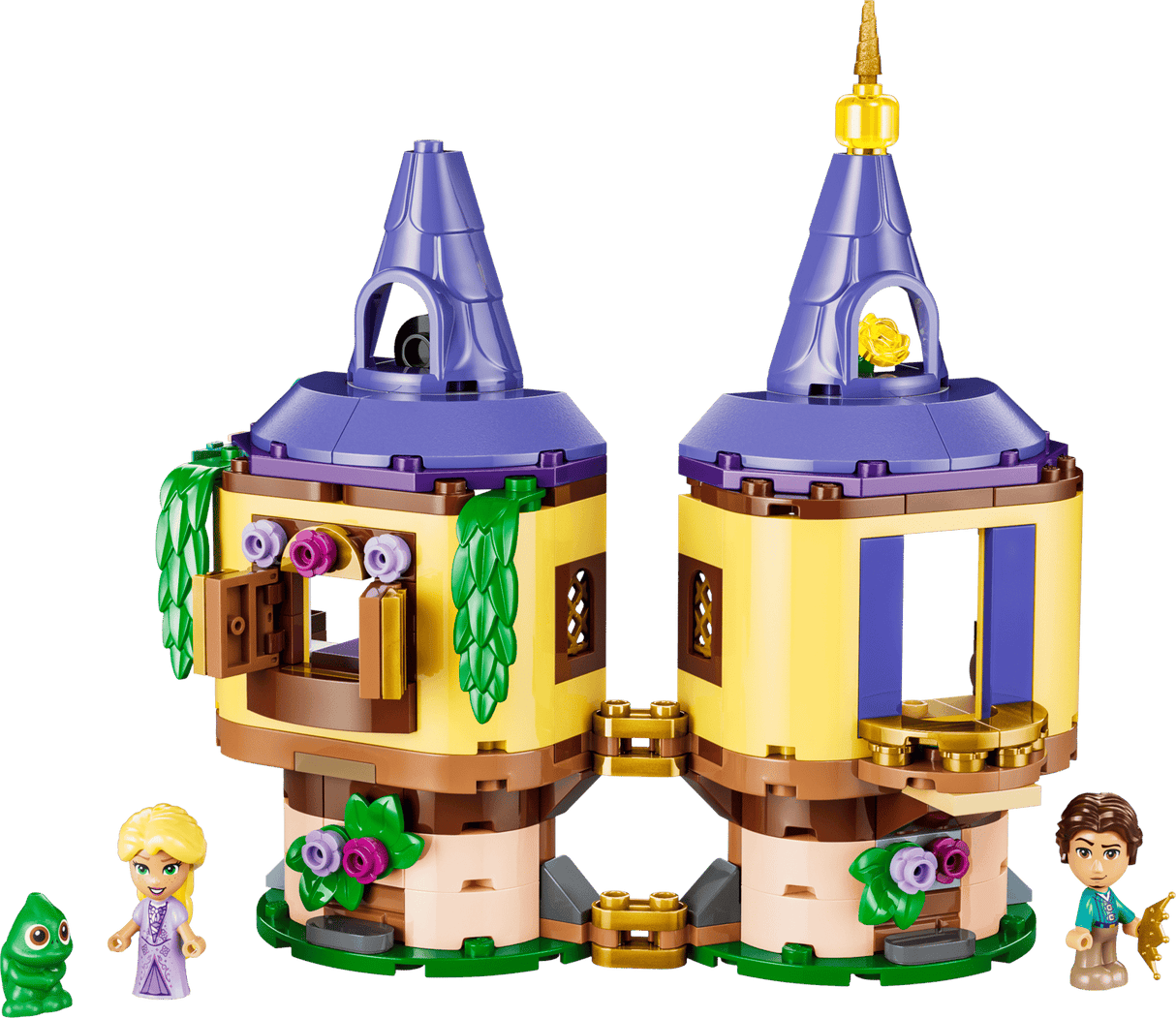 Disney Princess Rapunzel's Mini Tower toy set with twin purple turrets and character figures