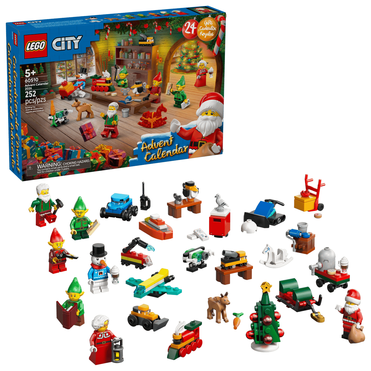 City Advent Calendar 2026 with festive LEGO City holiday minifigures and vehicles