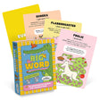 Colorful Big Word Flashcards with playful illustrations teaching quirky multisyllabic vocabulary for kids and adults.