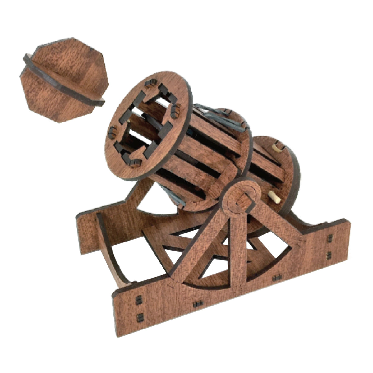 Make a Mini Cannon wooden cannon with a round wooden ball ready to launch