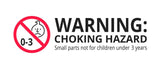 Warning symbol indicating choking hazard with a note about small parts not suitable for children under 3 years old