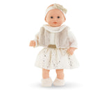 Calin Margaux Enchanted Woods baby doll in a cream outfit with bow headband and soft booties