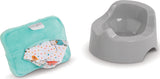 Potty & Wipe set with a gray potty and a cloth baby wipe with a colorful cover for doll care learning.