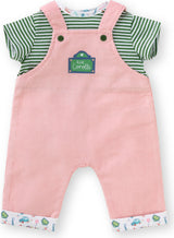 12in Weekend in Paris T-Shirt & Overalls for 12 inch dolls with striped shirt and pink overalls detail.
