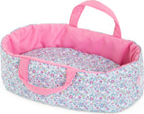 Carry Bed Flowered with floral print and pink interior, perfect for 12-inch Corolle baby doll naptime on the go.