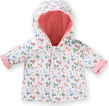 White hooded jacket with pink lining and cuffs featuring colorful Paris-themed icons like Eiffel Tower and bicycles