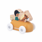 Crossroads White Valley Equestrian wooden toy vehicle with a rider on a horse, designed for children 12 months and over.