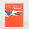 Oh Snap Crocodile Birthday Card with a friendly crocodile illustration and birthday message on bright orange background