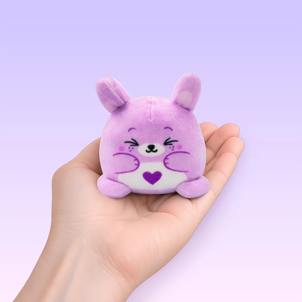 Super Duper Sugar Squisher Plush | Mini Moody small purple bunny plush held in hand