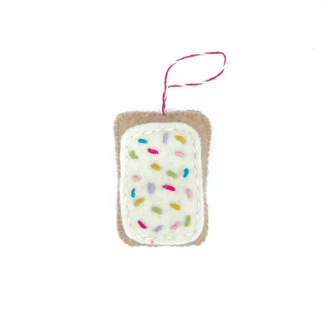Pop Tart Felt Ornament with vanilla frosting and colorful sprinkles handmade from sheep wool, perfect Christmas decor.