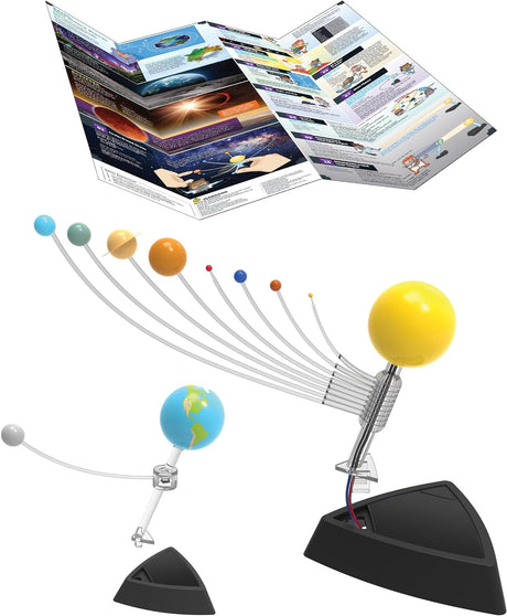 Miniature solar system model with light-up sun and Earth-Moon display demonstrating celestial movements and phases