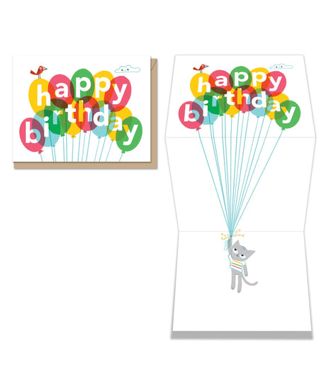 Birthday Balloon Kitty Tri Fold Card