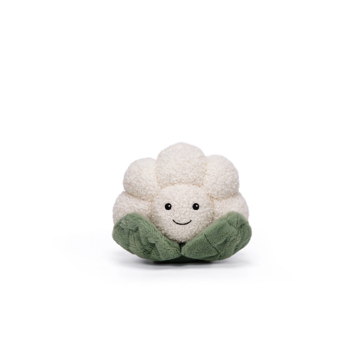 McHugs Weighted Chuffed Cauliflower plush toy with a smiling face and green leaves
