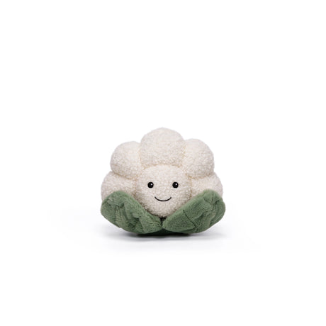 McHugs Weighted Chuffed Cauliflower plush toy with a smiling face and green leaves