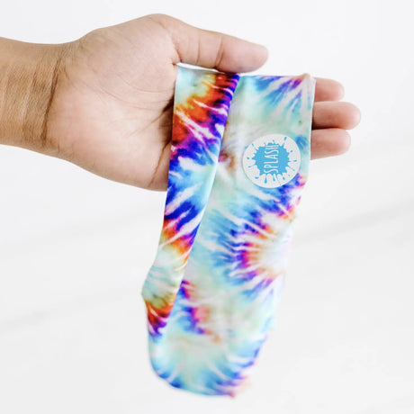 Goggles Tie Dye swim goggle strap in vibrant tie dye print, tangle-free and sensory friendly for kids and adults.
