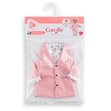 Pink doll raincoat with hood and colorful Paris-themed inner lining in clear retail packaging