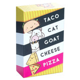 Box of the card game Taco Cat Goat Cheese Pizza featuring cartoon taco, cat, goat, cheese, and pizza illustrations.