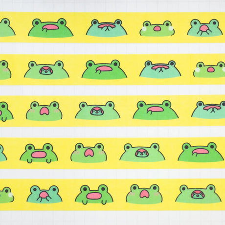 Washi Tape Shocked Frog with cute green frog faces showing shocked expressions on a bright yellow background.