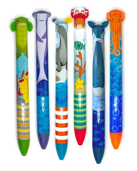Twice as Nice 2 Color Click Pen Sea Life with crab, shark, whale, octopus, turtle, and seal designs.