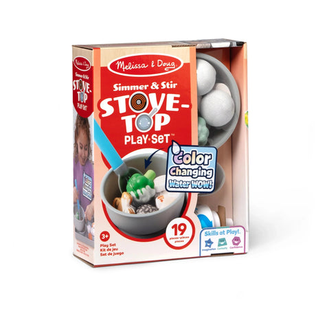 Melissa & Doug Simmer & Stir stovetop play set with color changing cookware and pretend food pieces for kids age 3 and up