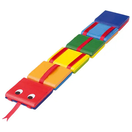 Colorful wooden cascade snake toy with six connected segments and friendly eyes for fun playtime interaction