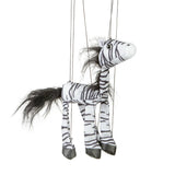 Marionette Small | Zebra string puppet with control bar, 8" tall, designed to hop, skip, and dance easily.