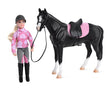 English Horse & Rider set with posable rider in pink gear and black horse with matching pink saddle pad.