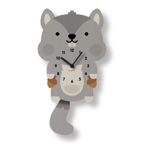 Wood Pendulum Clock | Squirrel featuring original design, silent quartz movement, and natural wood finish.
