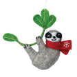Sloth with Scarf Felt Ornament hanging decoration, hand-felted wool, red scarf, green leaves, fair trade holiday gift.