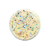 KidDough Glitter | Unicorn White in twist top jar with soft white dough and colorful unicorn rainbow glitter.