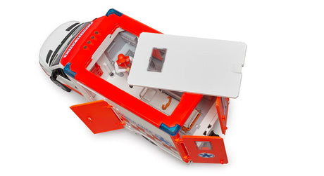 MB Sprinter Ambulance & Driver toy with opening doors, removable roof, stretcher, and paramedic figure in scale 1:16.