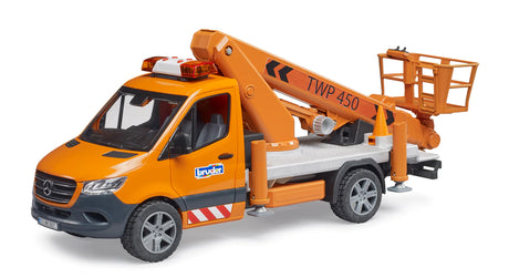 MB Sprinter w/ Platform toy vehicle with extendable work platform and safety features for heights up to 70 cm.