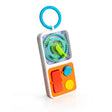 Portable PlayTab Go activity board with sensory tiles, clip for stroller, encouraging fine motor and cause-effect learning