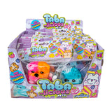 Colorful Taba-licious Pets squishy toys in a display box featuring cute dog and hedgehog designs for fun sensory play.